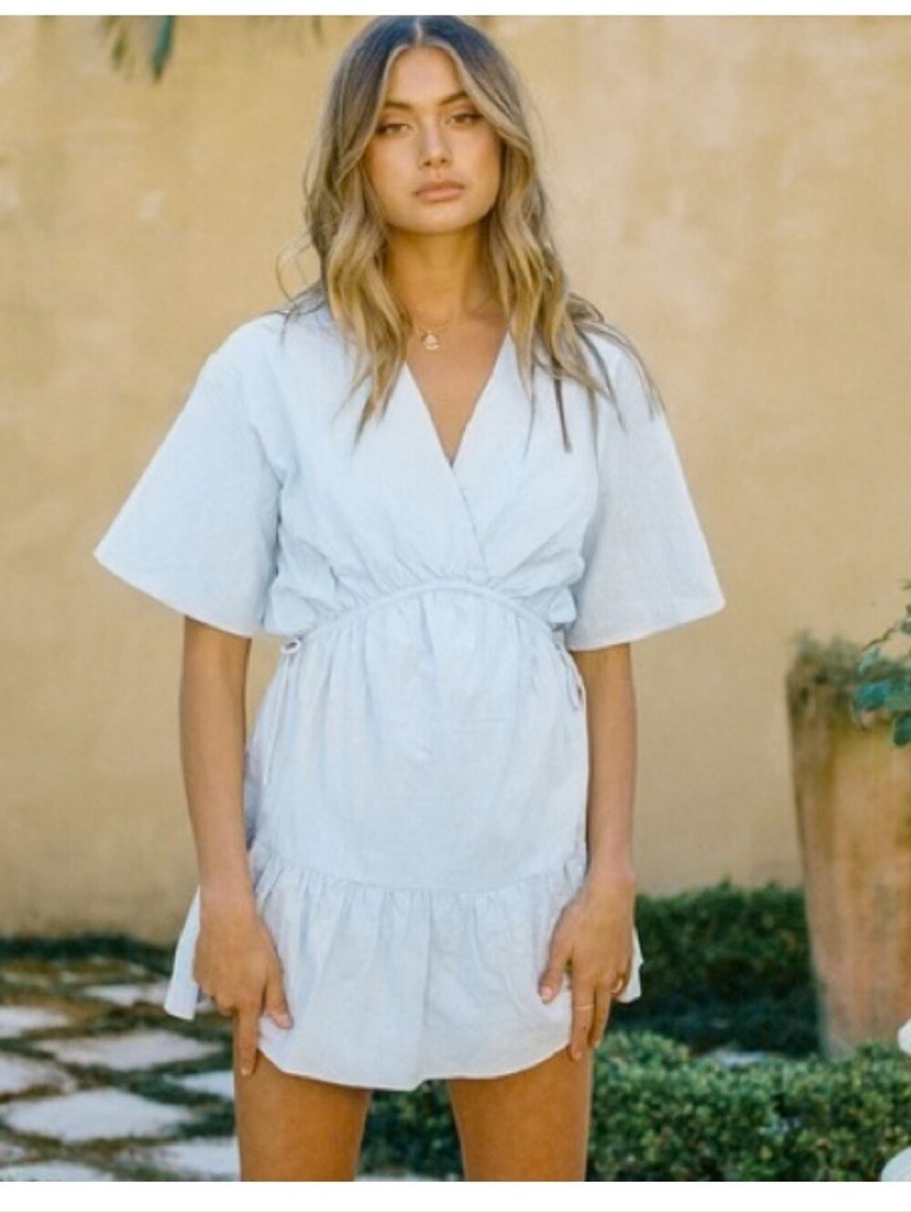 SABO Cotton Light Blue Tiered Wrap Mini Dress Size 0